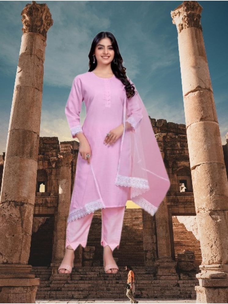     			RUTSH CREATION Cotton Self Design Kurti With Pants Women's Stitched Salwar Suit - Pink ( Pack of 1 )