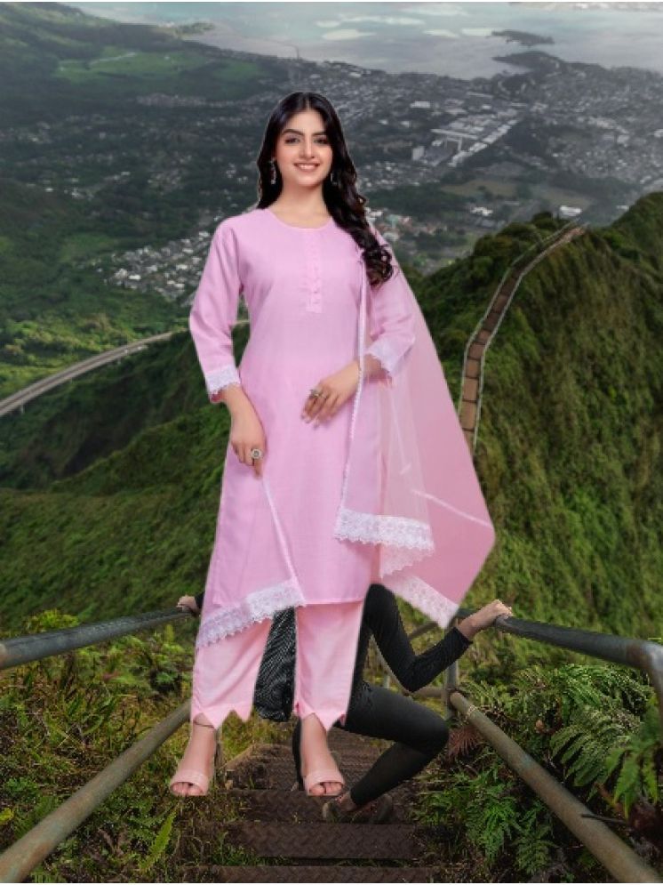     			RUTSH CREATION Cotton Self Design Kurti With Pants Women's Stitched Salwar Suit - Pink ( Pack of 1 )