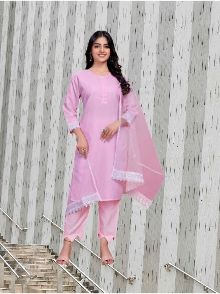     			RUTSH CREATION Cotton Self Design Kurti With Pants Women's Stitched Salwar Suit - Pink ( Pack of 1 )