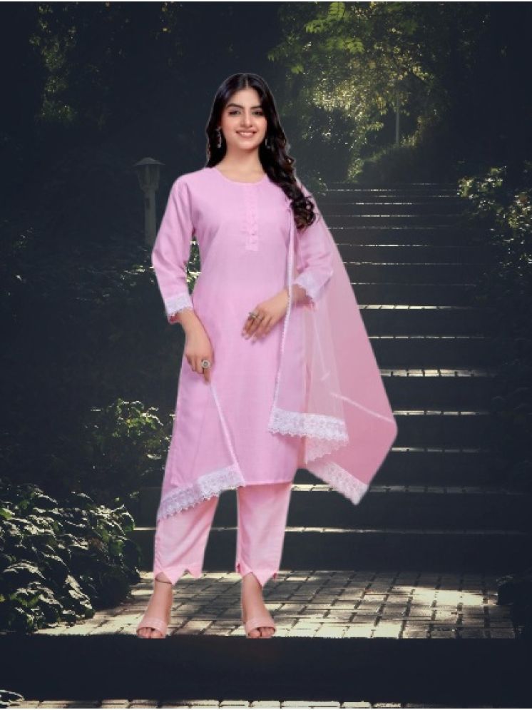     			RUTSH CREATION Cotton Self Design Kurti With Pants Women's Stitched Salwar Suit - Pink ( Pack of 1 )