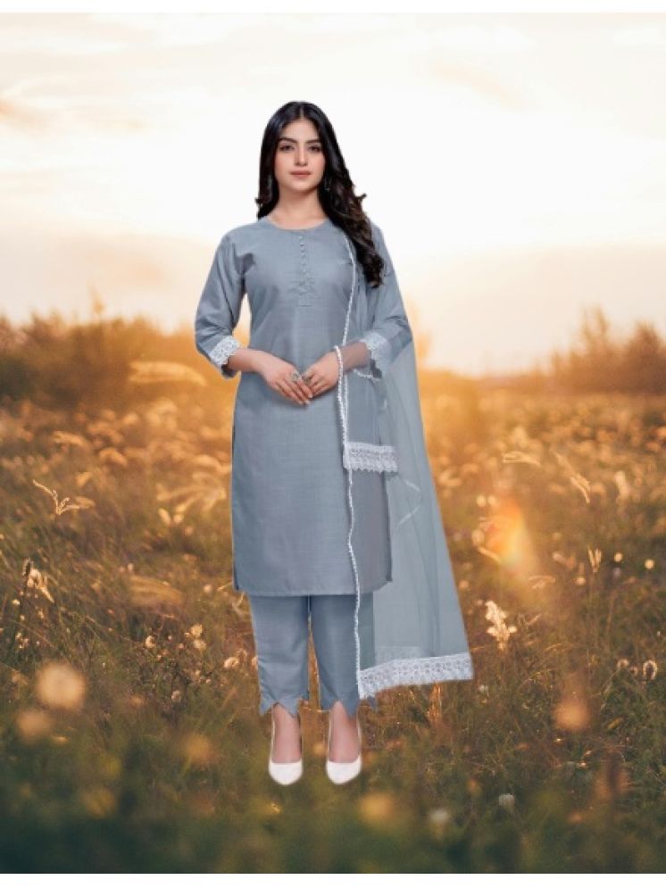     			RUTSH CREATION Cotton Self Design Kurti With Pants Women's Stitched Salwar Suit - Light Grey ( Pack of 1 )