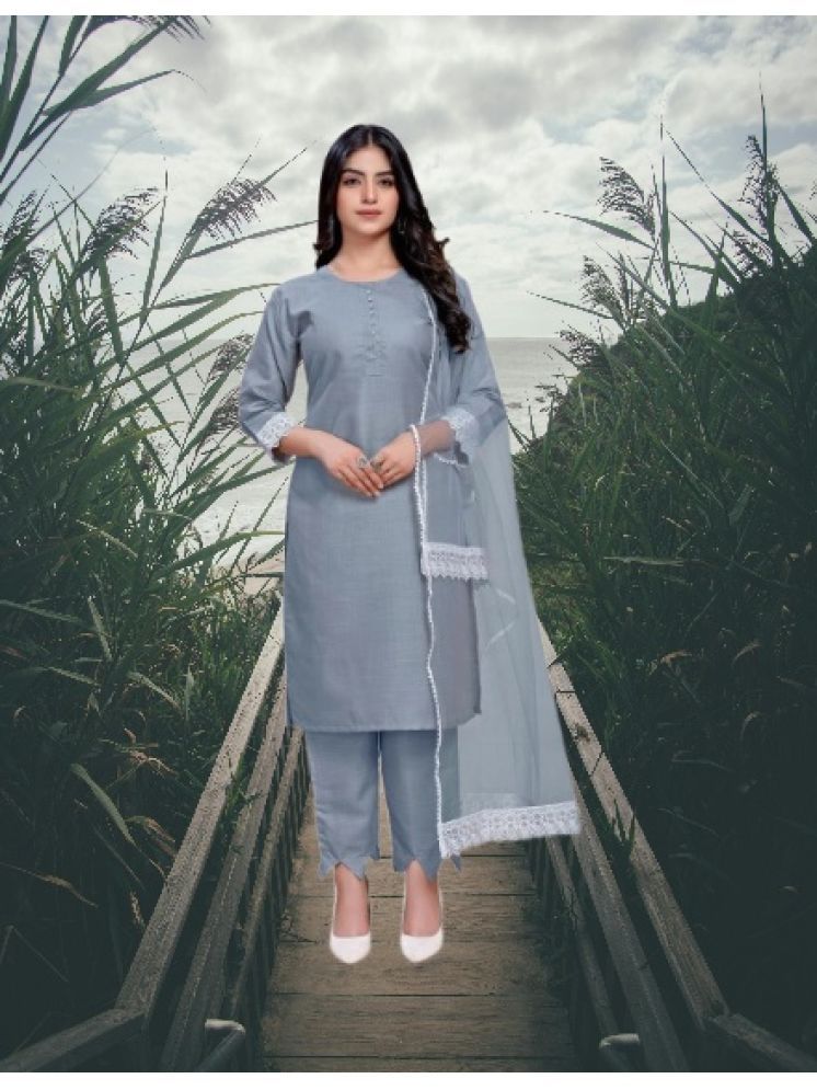     			RUTSH CREATION Cotton Self Design Kurti With Pants Women's Stitched Salwar Suit - Light Grey ( Pack of 1 )