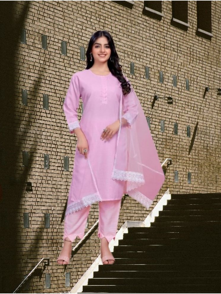     			RUTSH CREATION Cotton Self Design Kurti With Pants Women's Stitched Salwar Suit - Pink ( Pack of 1 )