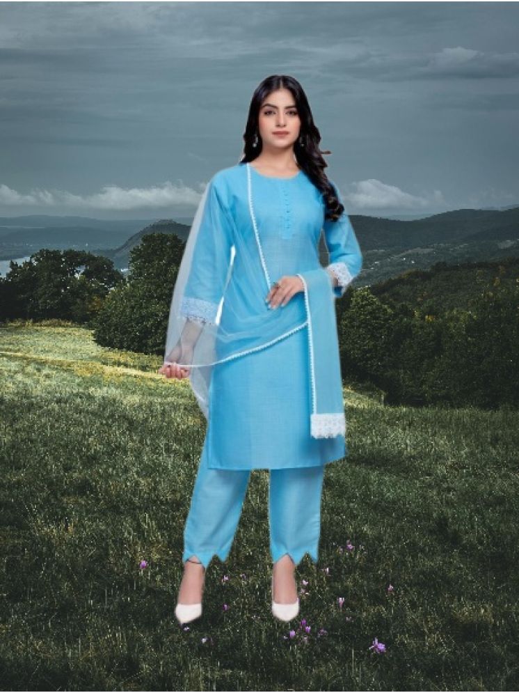     			RUTSH CREATION Cotton Self Design Kurti With Pants Women's Stitched Salwar Suit - Light Blue ( Pack of 1 )