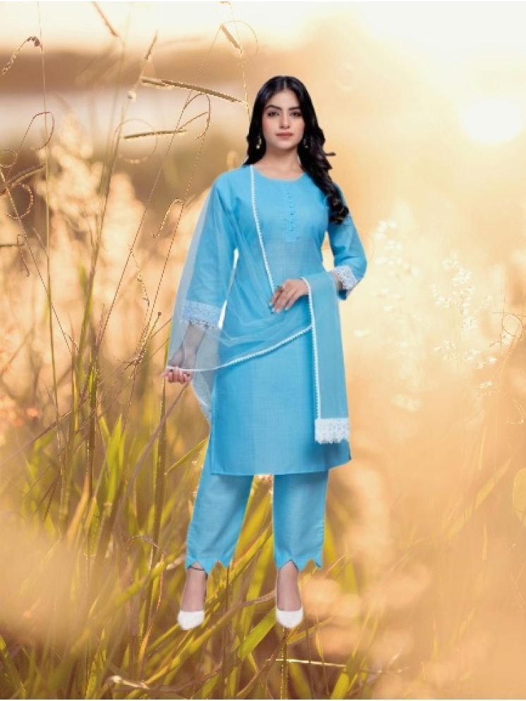     			RUTSH CREATION Cotton Self Design Kurti With Pants Women's Stitched Salwar Suit - Light Blue ( Pack of 1 )