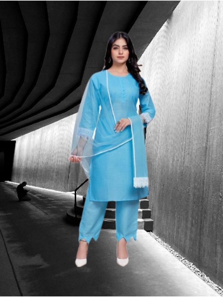     			RUTSH CREATION Cotton Self Design Kurti With Pants Women's Stitched Salwar Suit - Light Blue ( Pack of 1 )