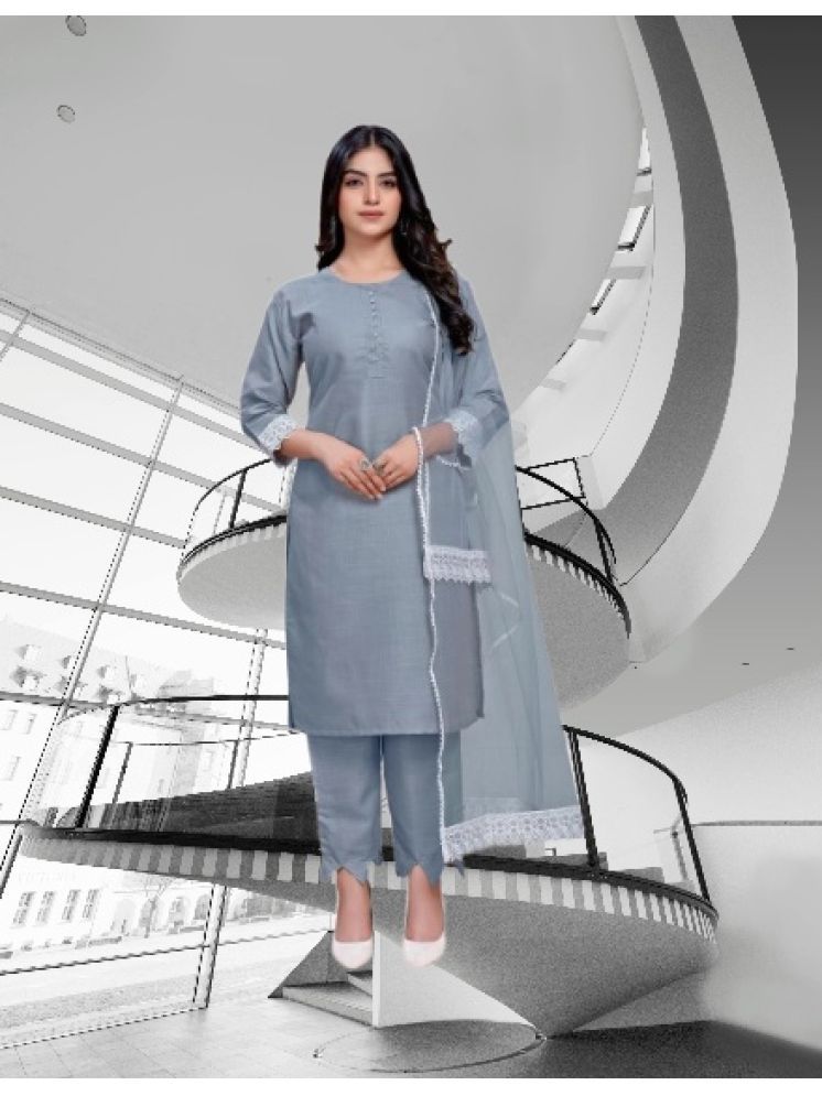     			RUTSH CREATION Cotton Self Design Kurti With Pants Women's Stitched Salwar Suit - Light Grey ( Pack of 1 )