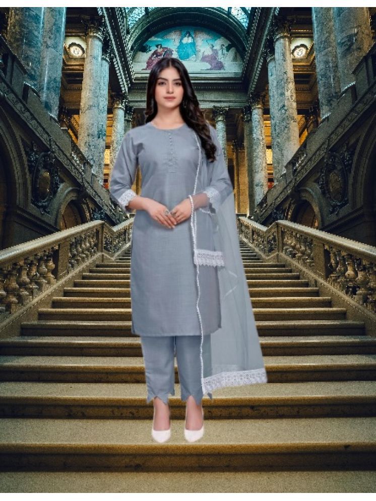     			RUTSH CREATION Cotton Self Design Kurti With Pants Women's Stitched Salwar Suit - Light Grey ( Pack of 1 )