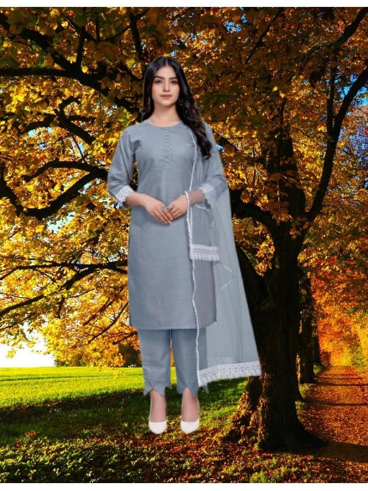     			RUTSH CREATION Cotton Self Design Kurti With Pants Women's Stitched Salwar Suit - Light Grey ( Pack of 1 )