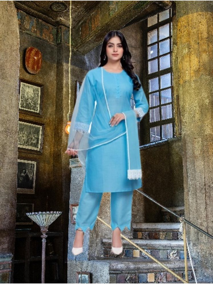     			RUTSH CREATION Cotton Self Design Kurti With Pants Women's Stitched Salwar Suit - Light Blue ( Pack of 1 )