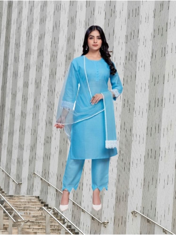     			RUTSH CREATION Cotton Self Design Kurti With Pants Women's Stitched Salwar Suit - Light Blue ( Pack of 1 )