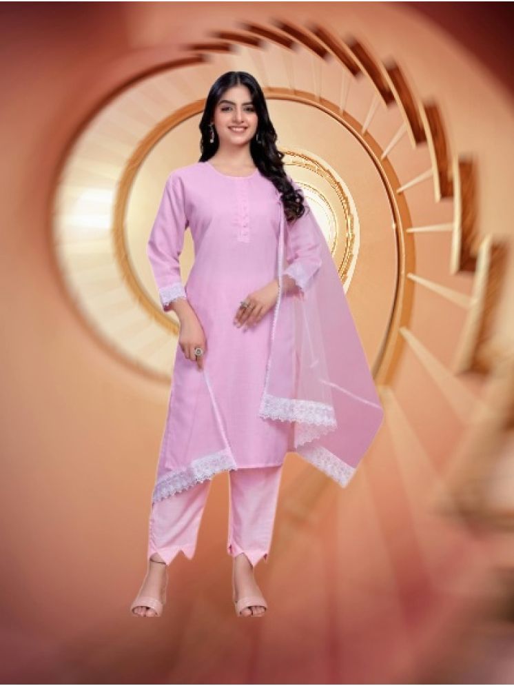     			RUTSH CREATION Cotton Self Design Kurti With Pants Women's Stitched Salwar Suit - Pink ( Pack of 1 )