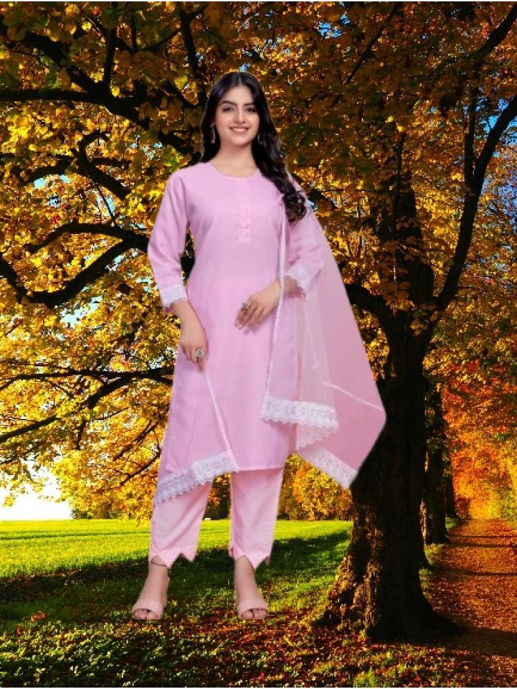     			RUTSH CREATION Cotton Self Design Kurti With Pants Women's Stitched Salwar Suit - Pink ( Pack of 1 )