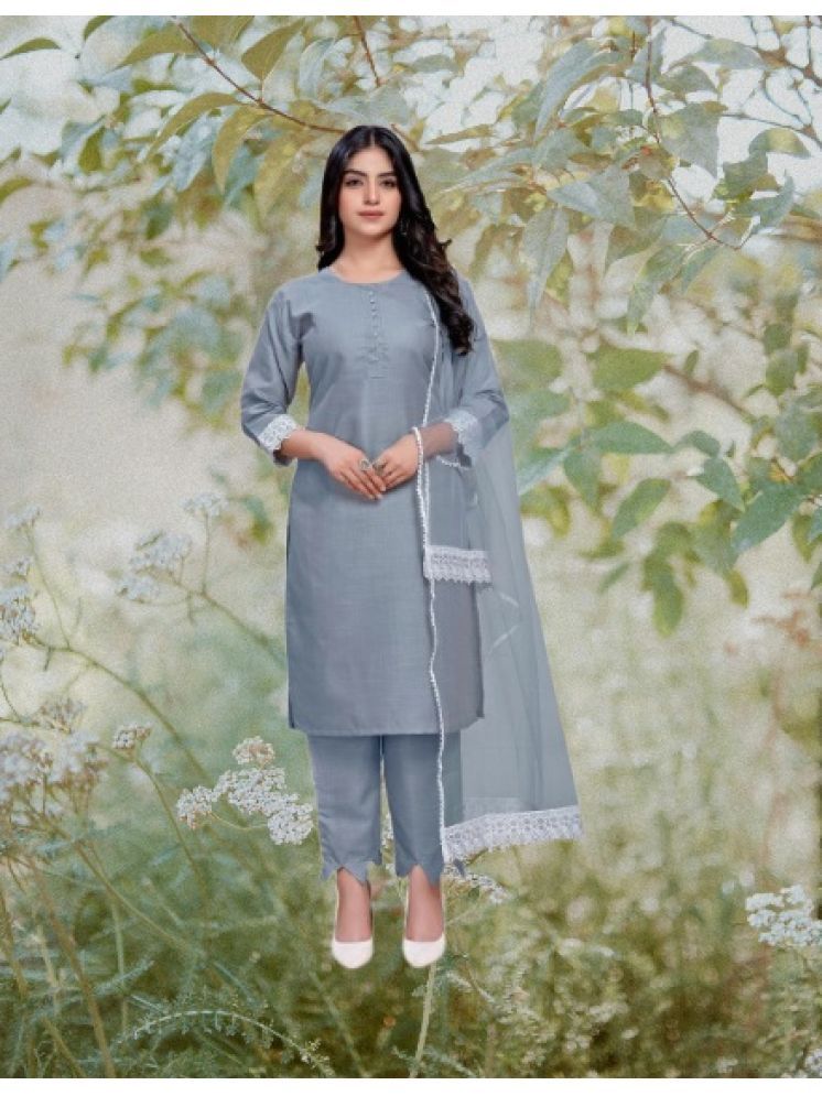     			RUTSH CREATION Cotton Self Design Kurti With Pants Women's Stitched Salwar Suit - Light Grey ( Pack of 1 )