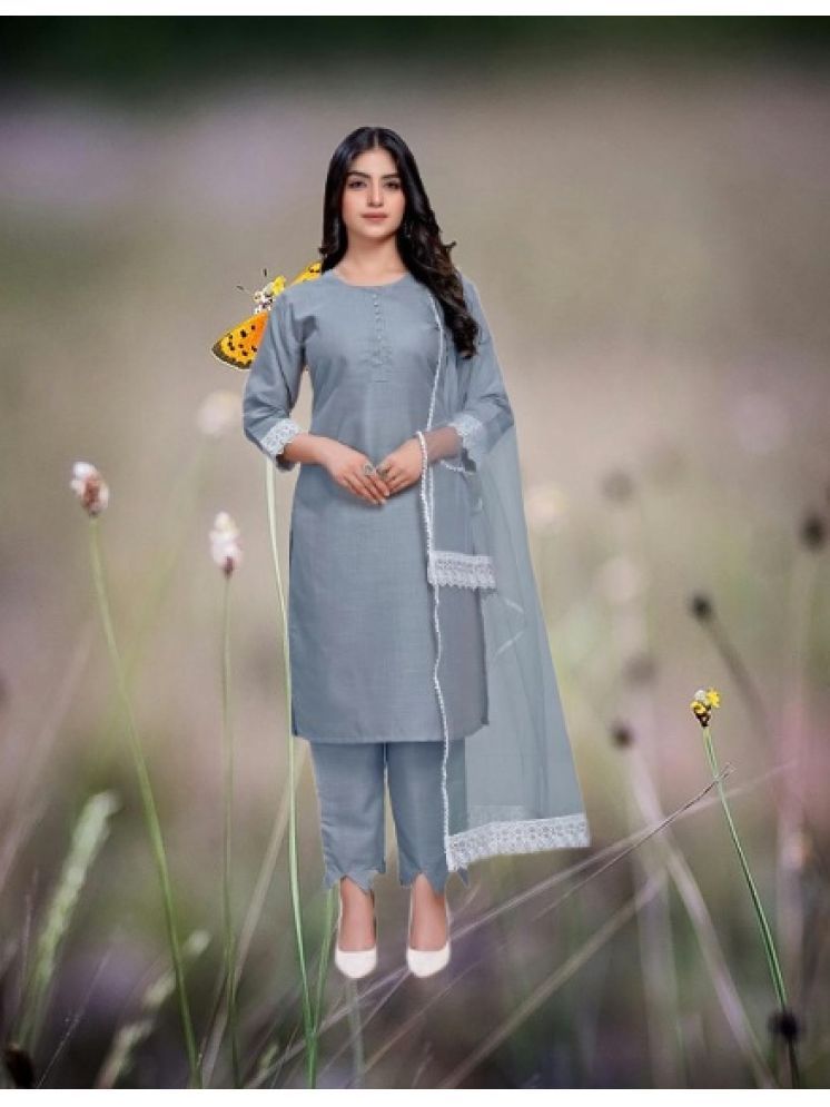     			RUTSH CREATION Cotton Self Design Kurti With Pants Women's Stitched Salwar Suit - Light Grey ( Pack of 1 )