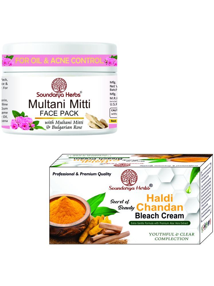     			Soundarya Herbs Multani Mitti Face Pack with Bulgarian Rose and Haldi Chandan Face Bleach Cream Combo for Oil Control and Skin Rejuvenation