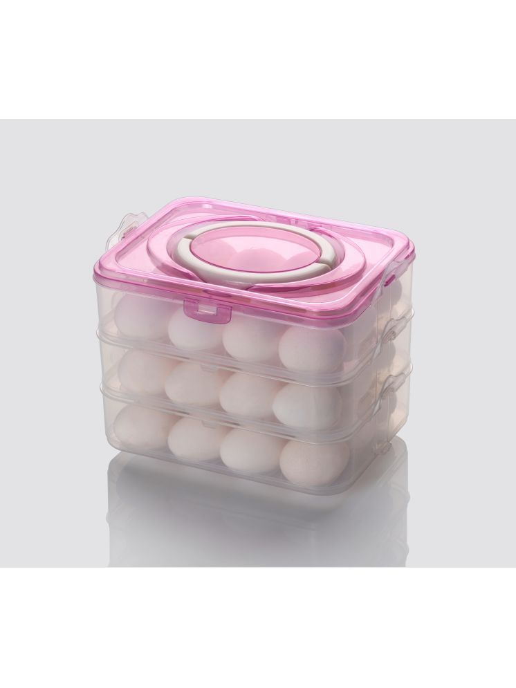     			3 Leyar Egg Storage Box - Egg Refrigerator Storage Tray Stackable ABS Plastic Egg Storage Containers for Fridge and Kitchen Egg storage basket with Carry Holder