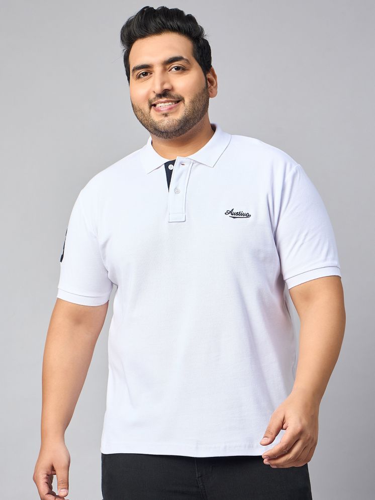     			AUSTIVO Pack of 1 Cotton Blend Regular Fit Solid Half Sleeves Men's Polo T Shirt ( White )