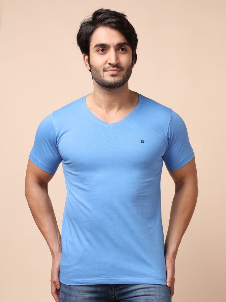     			BERRYBLUES 100% Cotton Regular Fit Solid Half Sleeves Men's V-Neck T-Shirt - Blue ( Pack of 1 )