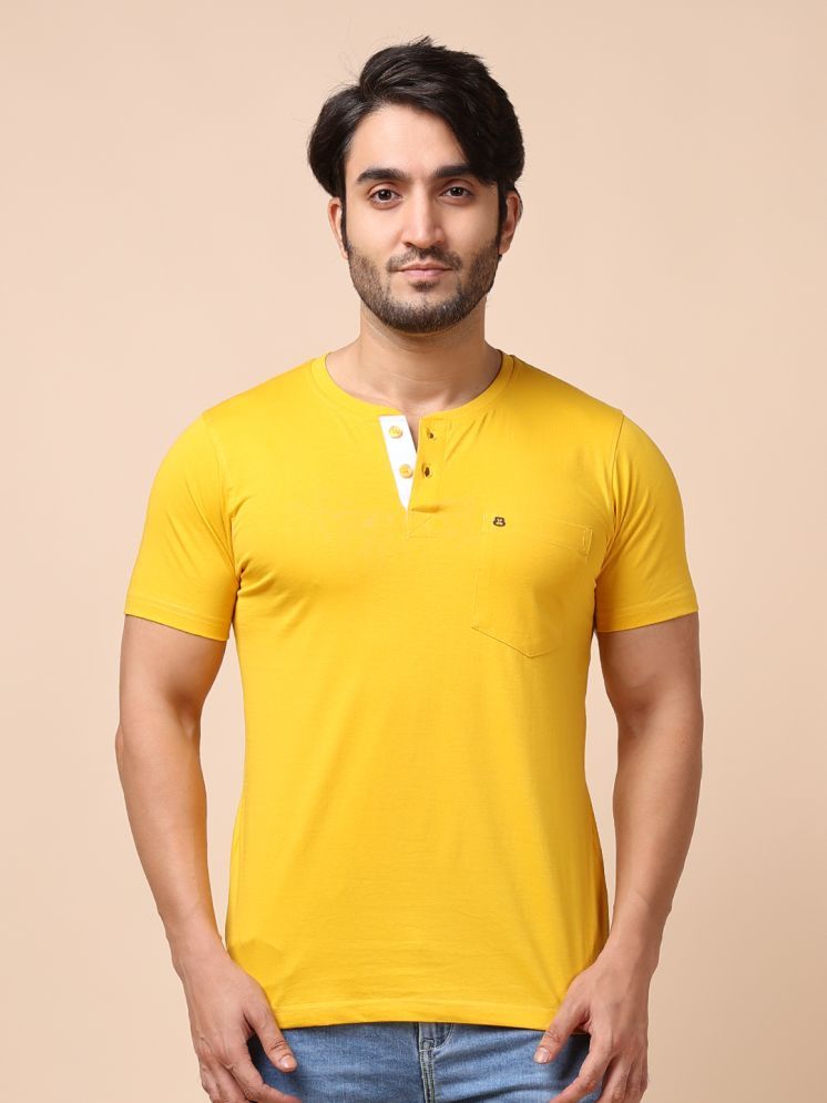     			BERRYBLUES 100% Cotton Regular Fit Solid Half Sleeves Men's Henley T-Shirt - Yellow ( Pack of 1 )