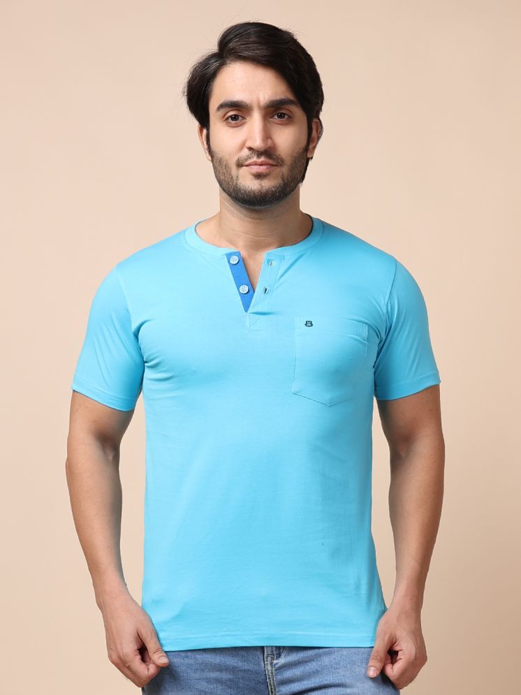     			BERRYBLUES 100% Cotton Regular Fit Solid Half Sleeves Men's Henley T-Shirt - Sky Blue ( Pack of 1 )