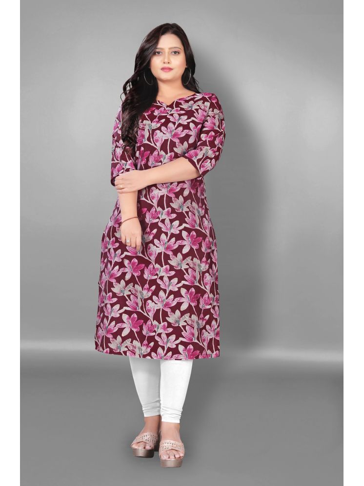     			Hetsa Pack of 1 Chanderi Printed Straight Women's Kurti - ( Purple )