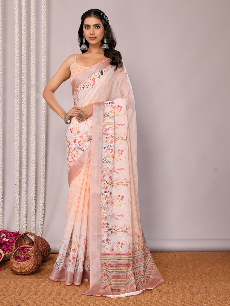     			Janasya Pack of 1 Cotton Blend Printed Saree With Blouse Piece ( Peach )