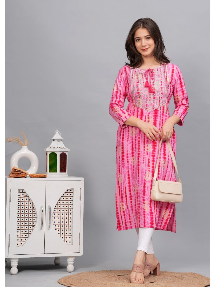     			Kapadia Pack of 1 Rayon Printed Straight Women's Kurti - ( Pink )