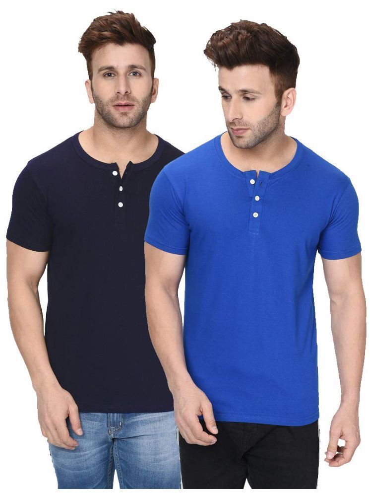     			LONDON HILLS Cotton Blend Regular Fit Solid Half Sleeves Men's Henley T-Shirt - Multicolor6 ( Pack of 2 )