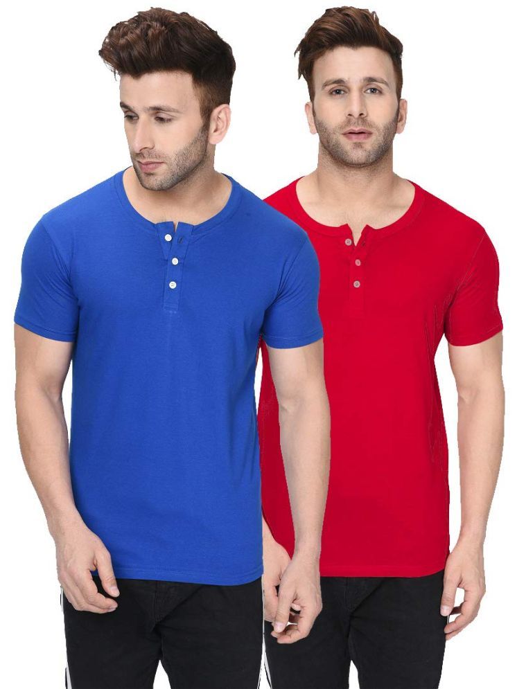     			LONDON HILLS Cotton Blend Regular Fit Solid Half Sleeves Men's Henley T-Shirt - Multicolor4 ( Pack of 2 )