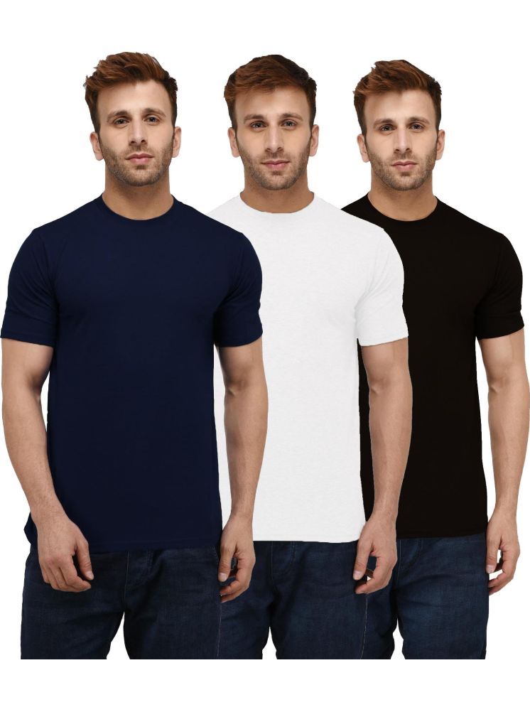     			LONDON HILLS Cotton Blend Regular Fit Solid Half Sleeves Men's Round T-Shirt - Navy Blue ( Pack of 3 )