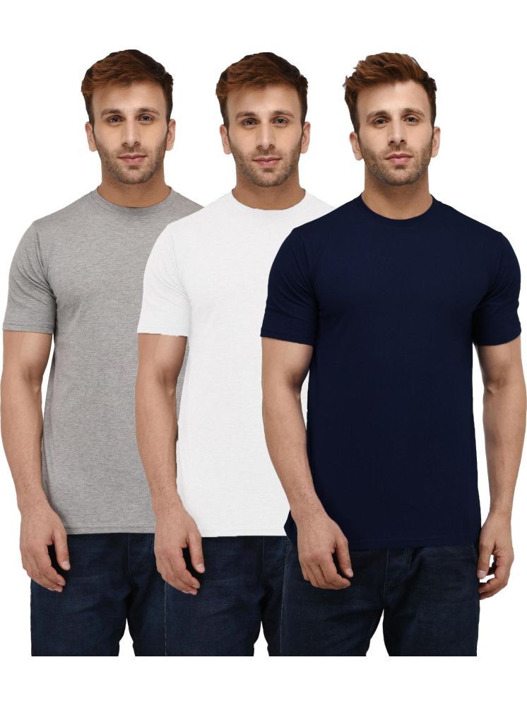     			LONDON HILLS Cotton Blend Regular Fit Solid Half Sleeves Men's Round T-Shirt - White ( Pack of 3 )