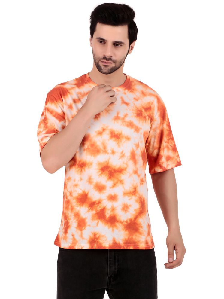     			TQH Cotton Blend Oversized Fit Dyed Half Sleeves Men's Round T-Shirt - Orange ( Pack of 1 )