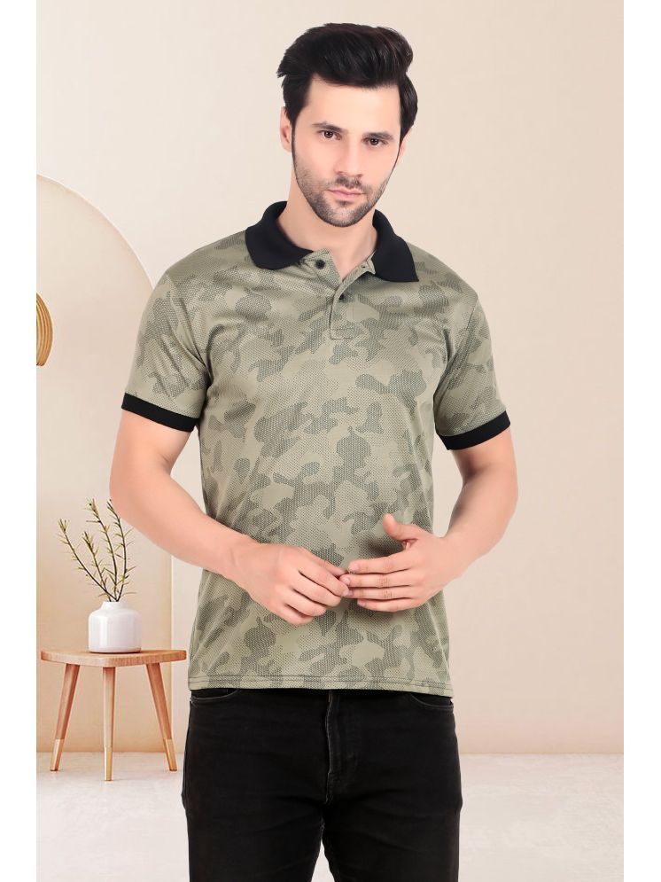     			TQH Pack of 1 Polyester Regular Fit Printed Half Sleeves Men's Polo T Shirt ( Olive Green )