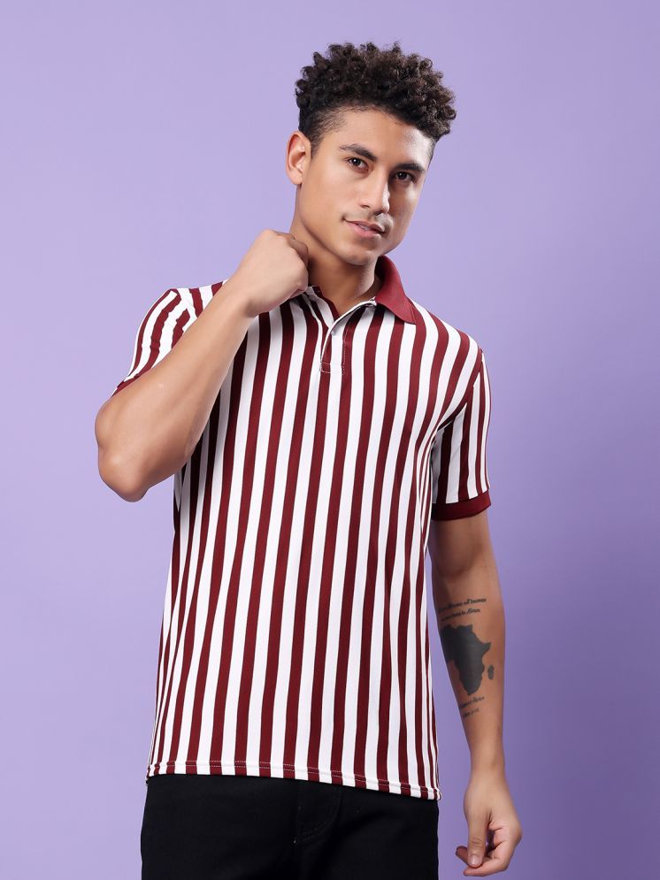     			TQH Pack of 1 Polyester Regular Fit Striped Half Sleeves Men's Polo T Shirt ( Maroon )