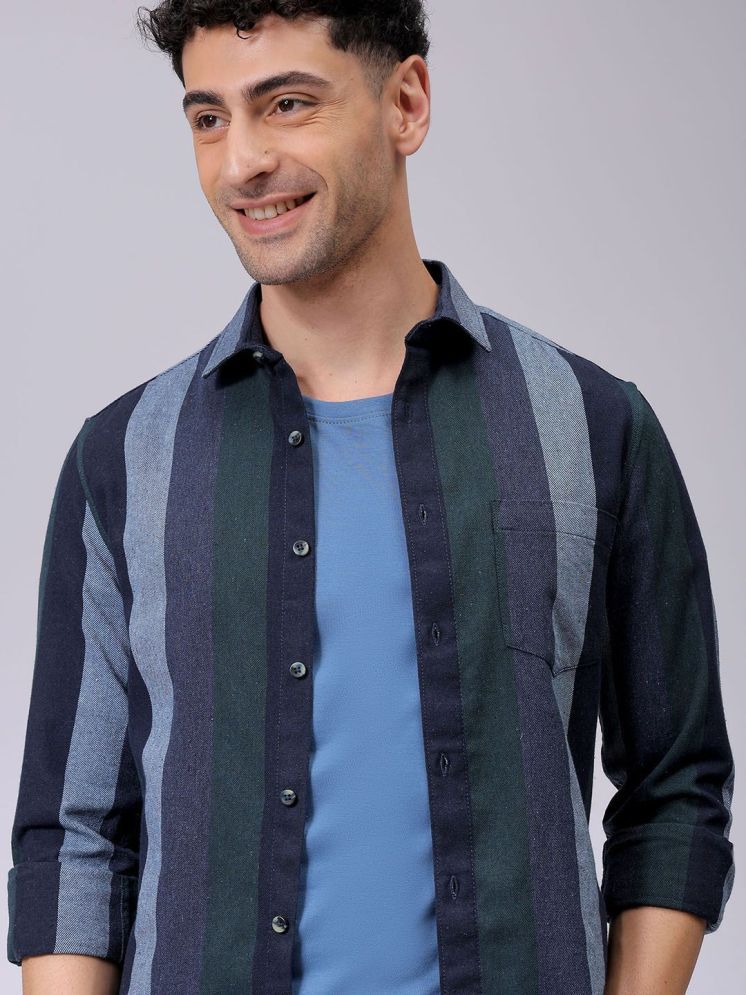     			The Indian Garage Co. 100% Cotton Slim Fit Striped Full Sleeves Men's Casual Shirt - Blue ( Pack of 1 )