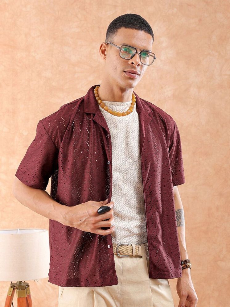     			The Indian Garage Co. Polyester Relaxed Fit Solids Half Sleeves Men's Casual Shirt - Maroon ( Pack of 1 )