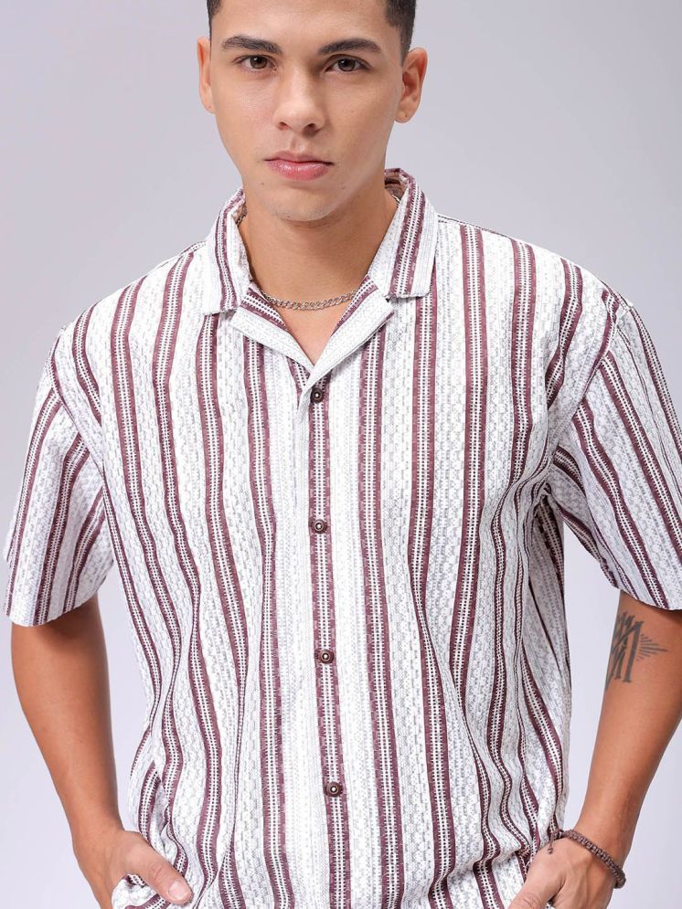     			The Indian Garage Co. Polyester Relaxed Fit Striped Half Sleeves Men's Casual Shirt - White ( Pack of 1 )