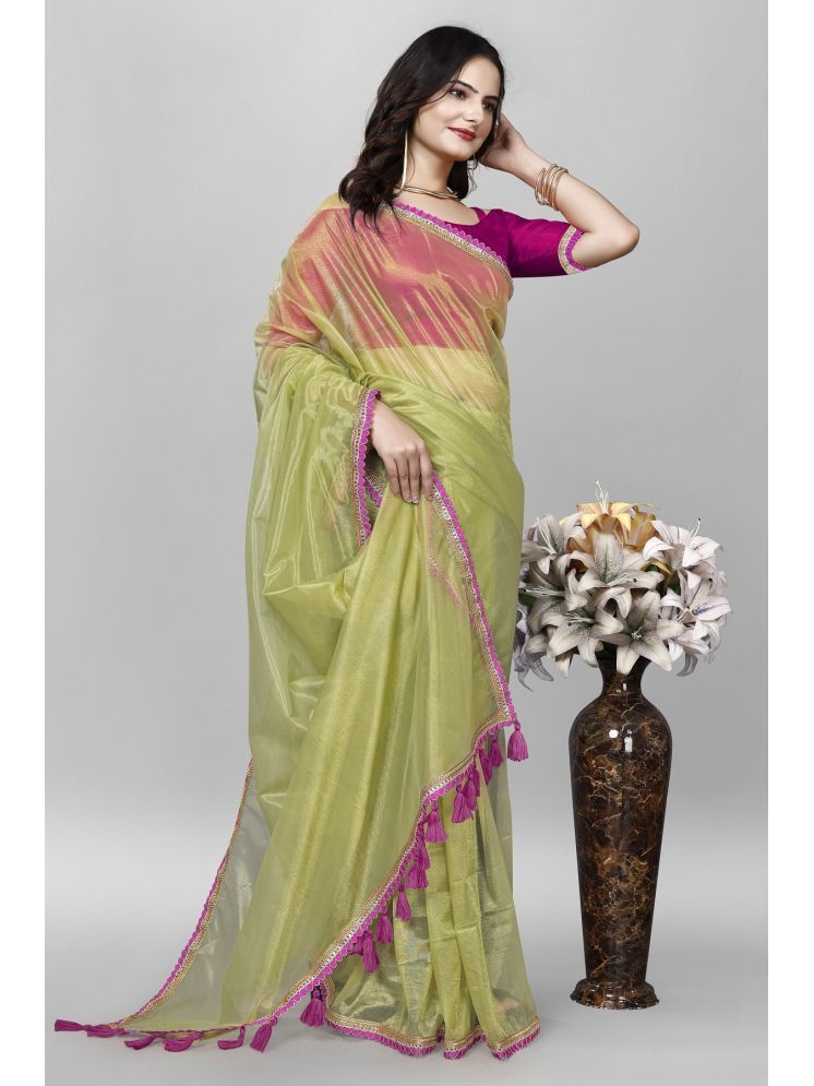     			Aika Pack of 1 Net Solid Saree With Blouse Piece ( Lime Green )