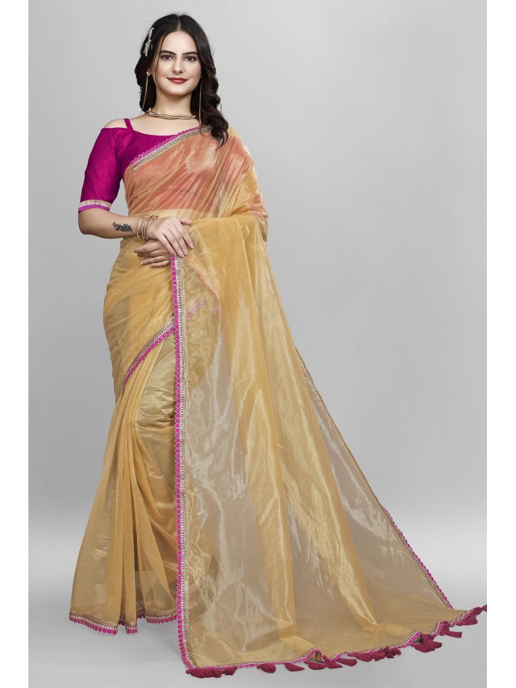     			Apnisha Pack of 1 Net Solid Saree With Blouse Piece ( Cream )