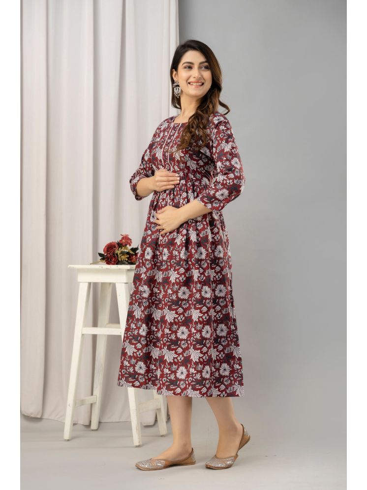     			Frionkandy Maroon Cotton Women's Maternity Dress ( Pack of 1 )