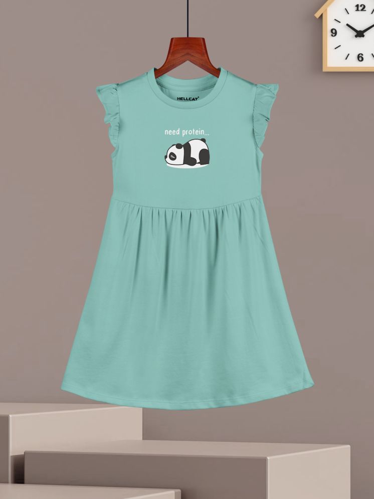     			HELLCAT Cotton Blend A-line Dress For Girls ( Pack of 1 , Sea Green )