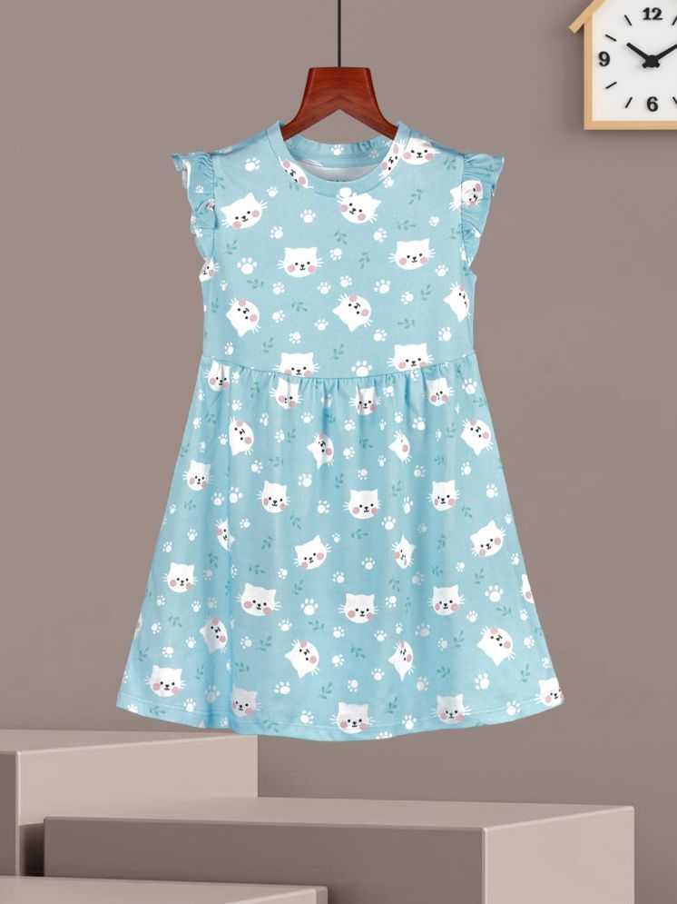     			HELLCAT Cotton Blend A-line Dress For Girls ( Pack of 1 , Sky Blue )