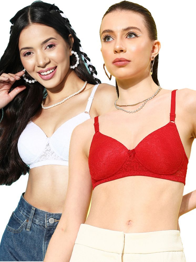     			Leading Lady Pack of 2 Nylon Lightly Padded T-Shirt Bra For Women ( Red )