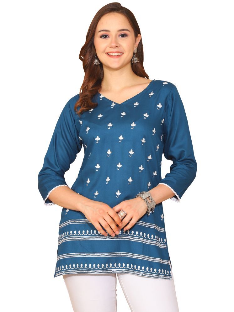     			Rajnandini Blue Rayon Women's Tunic ( Pack of 1 )