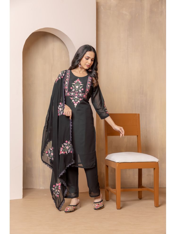     			Sitanjali Georgette Embroidered Kurti With Pants Women's Stitched Salwar Suit - Black ( Pack of 1 )