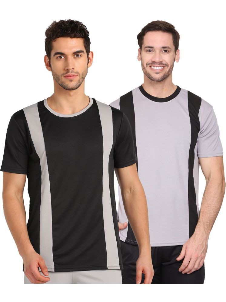     			TQH Polyester Regular Fit Striped Half Sleeves Men's Round T-Shirt - Multicolor1 ( Pack of 2 )