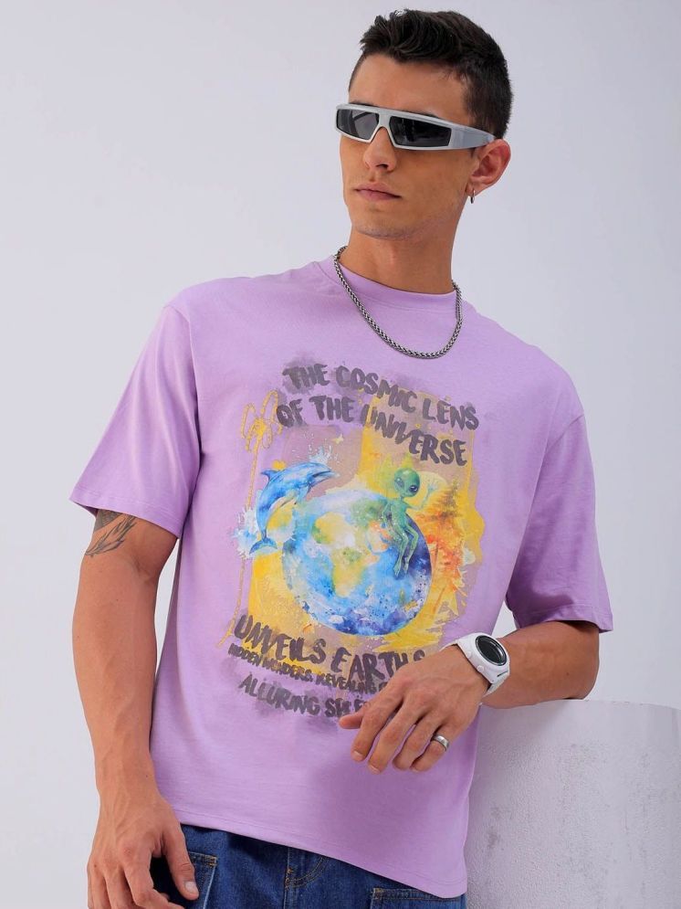     			The Indian Garage Co. Cotton Relaxed Fit Printed Half Sleeves Men's Round T-Shirt - Purple ( Pack of 1 )