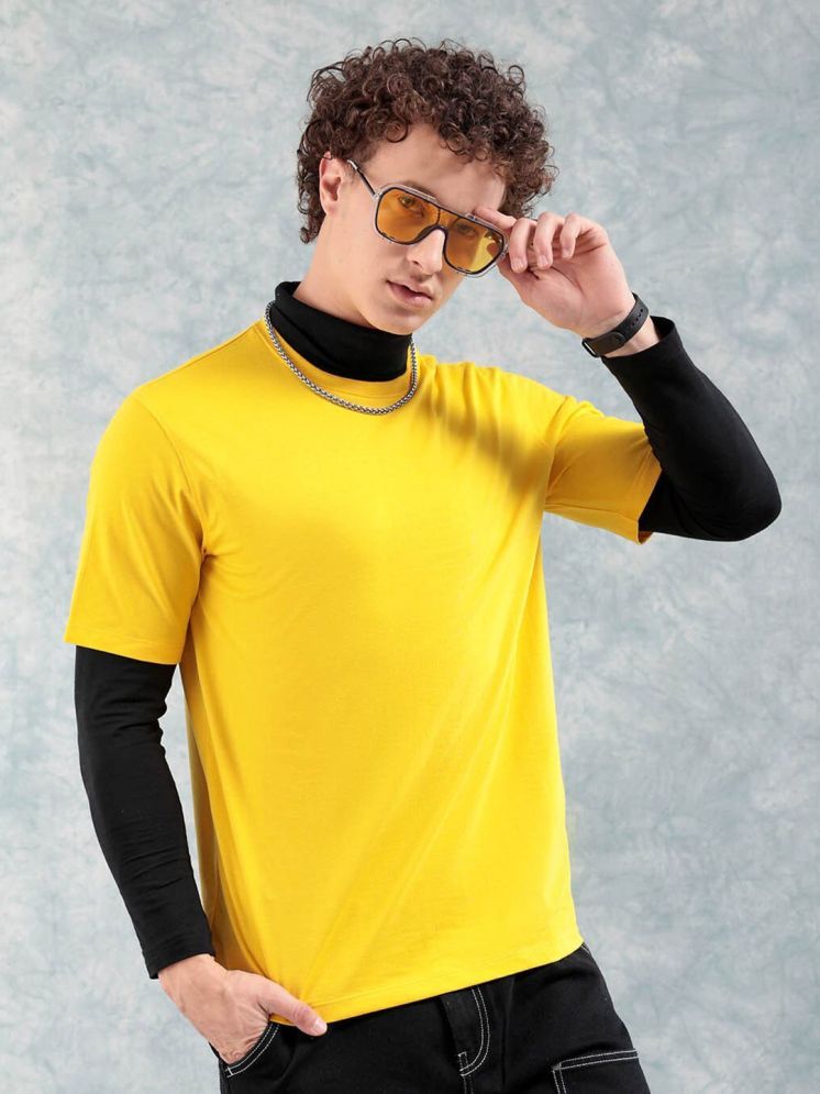     			The Indian Garage Co. Cotton Blend Regular Fit Solid Half Sleeves Men's Round T-Shirt - Yellow ( Pack of 1 )