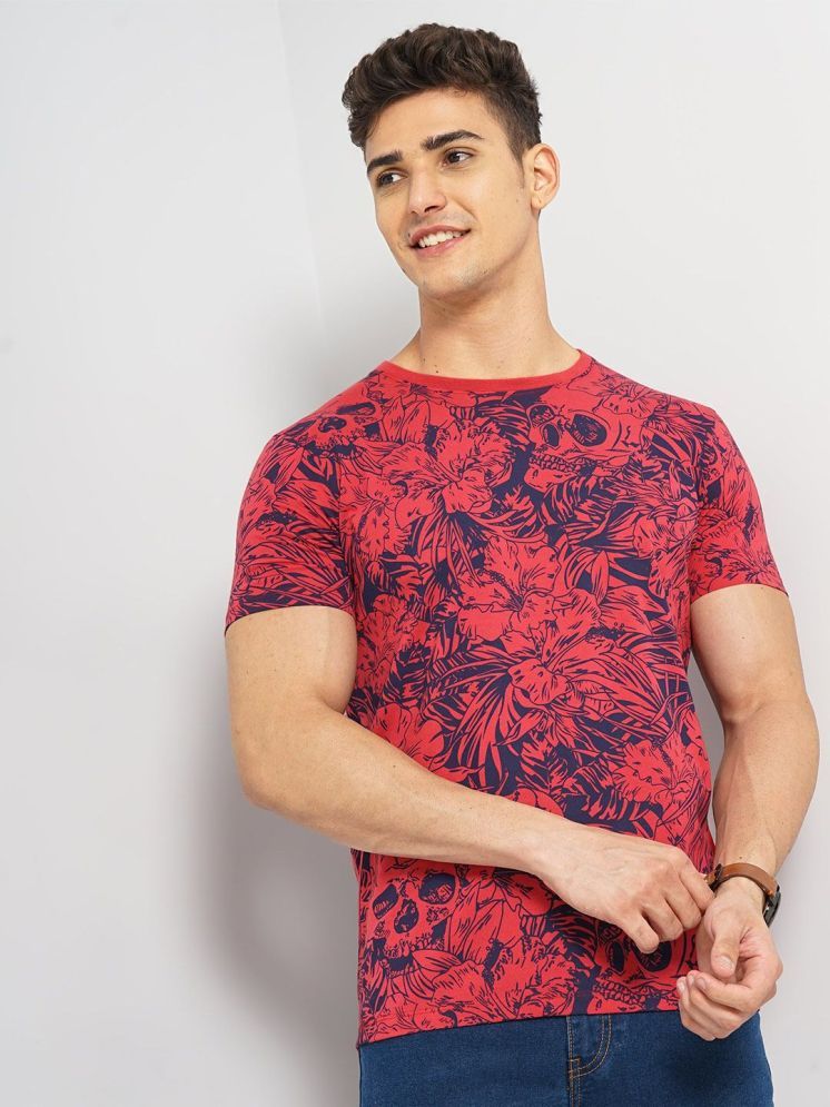     			The Indian Garage Co. Cotton Blend Regular Fit Printed Half Sleeves Men's Round T-Shirt - Red ( Pack of 1 )